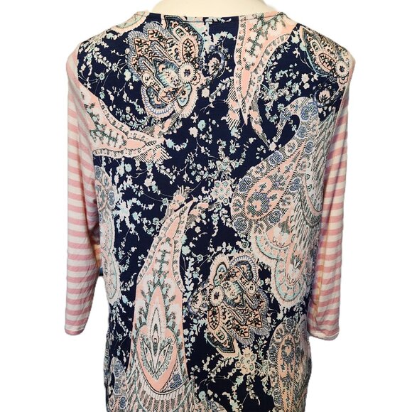 ❤️ 4/$20 Honeyme dress Women's large Contrasting print stripes paisley fall cute - Picture 10 of 13